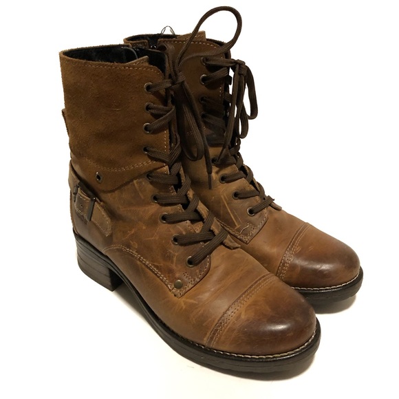Taos Crave Golden Tan Leather Combat Boots - Picture 5 of 9